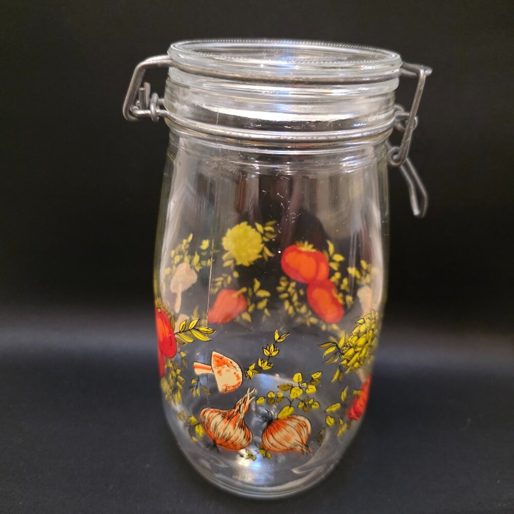 Vintage Spice Of Life Arc France Clear Glass Storage Jar Mushrooms Tomatoes 1.5L